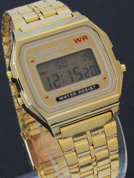 Other - Retro Style Digital Watch Metal Case Bracelet Back light, Stopwatch, Day, Date